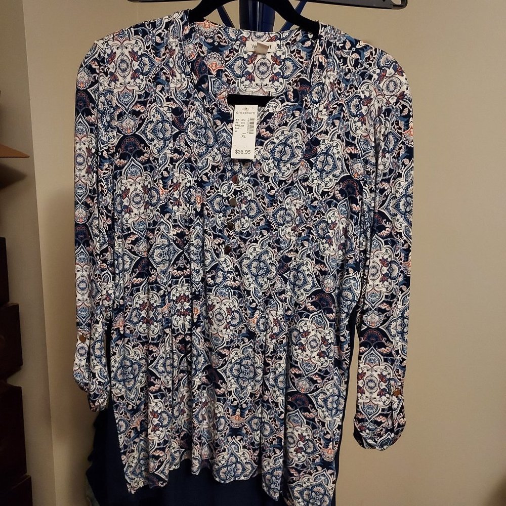 Westport Blouse - Blue Print - Plus - NWT